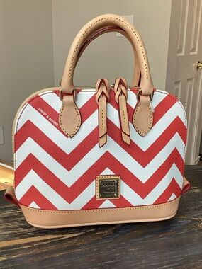 Dooney & Bourke Red and White Chevron Bitsy Bag